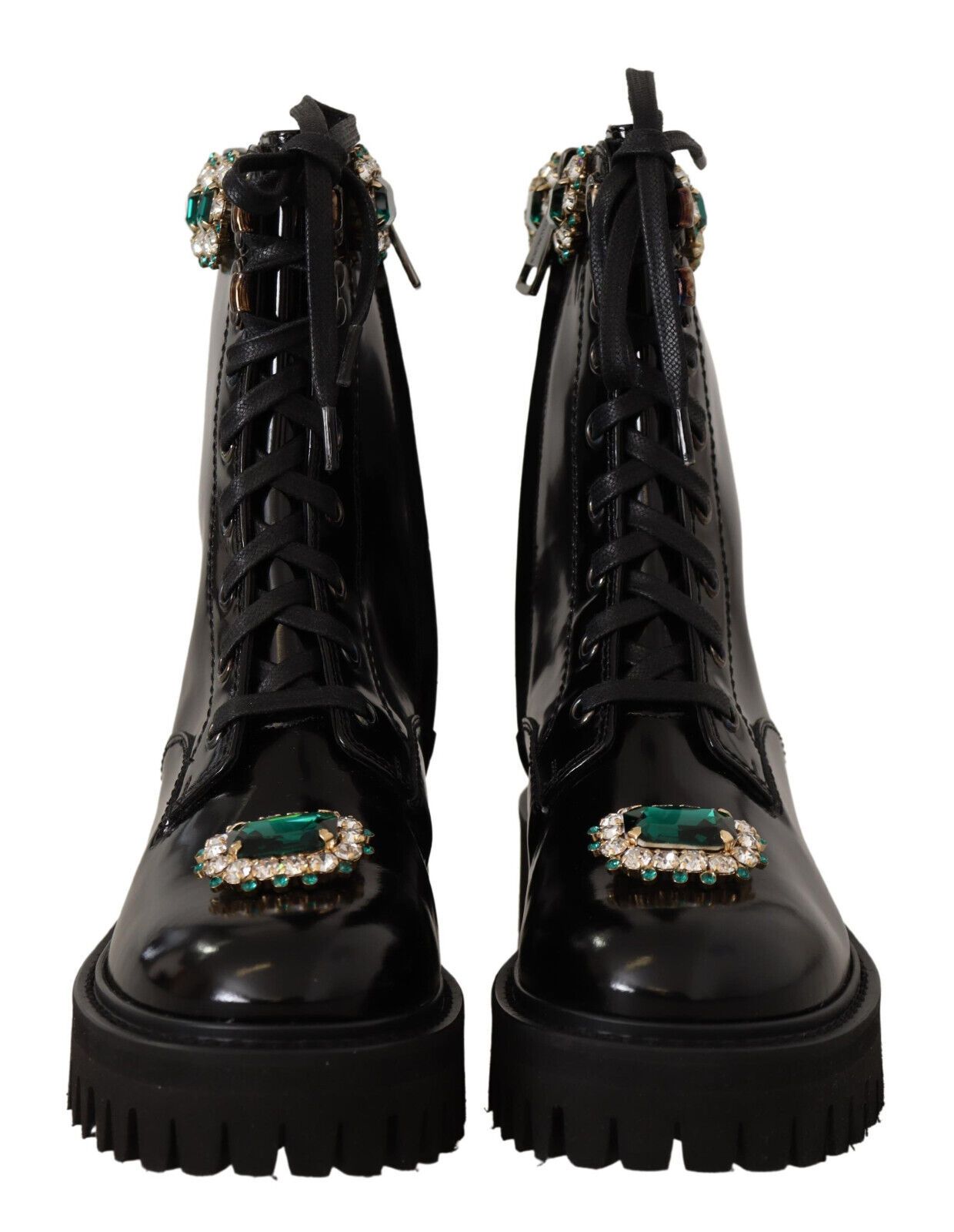 Elegant Mid-Calf Combat Boots with Crystals