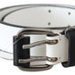 White Genuine Leather Silver Buckle Waist Belt
