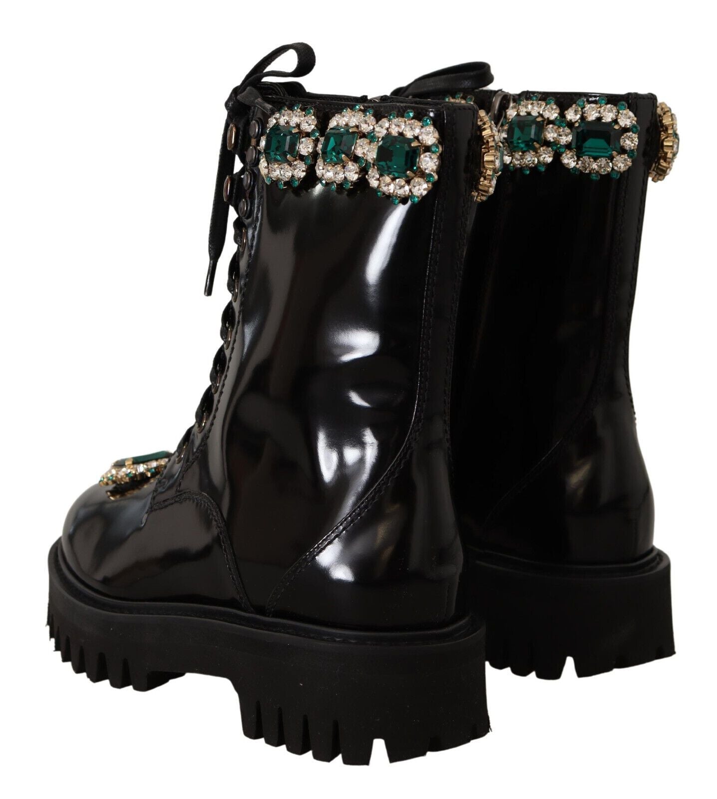 Elegant Mid-Calf Combat Boots with Crystals