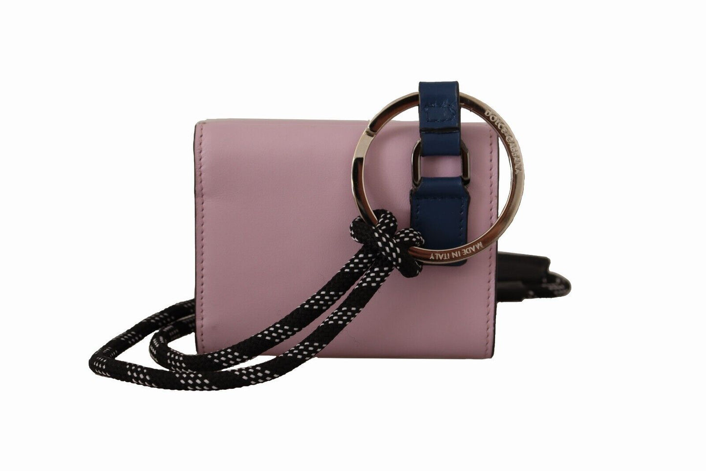 Elegant Pink Bifold Leather Wallet with Neck Strap