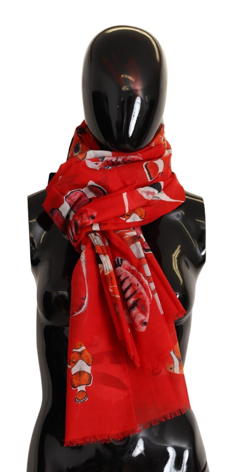 Elegant Red Fish Print Cotton Scarf