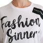 White Fashion Sinner Cotton Lace T-shirt Top
