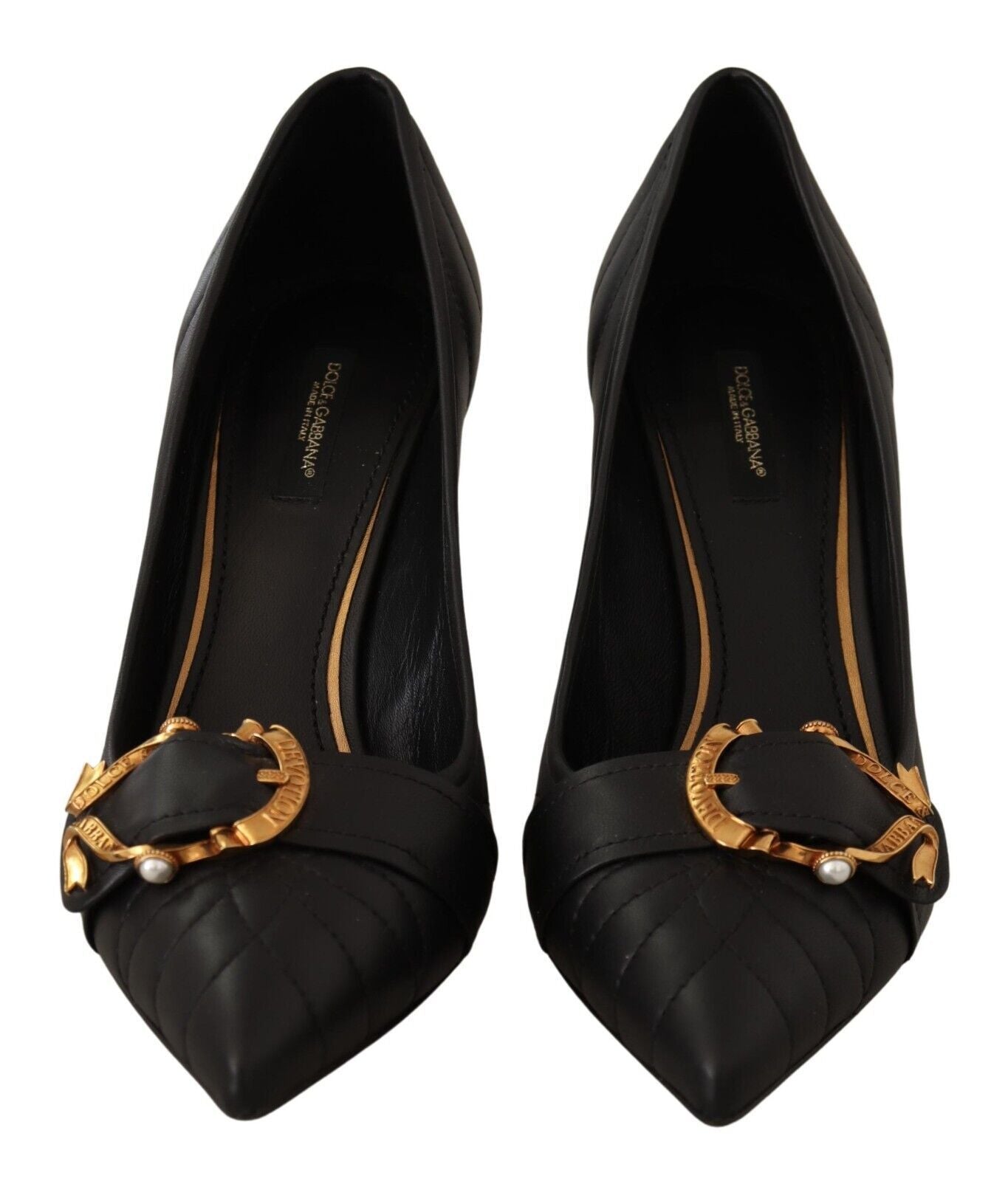 Elegant Leather Pumps with Brass Buckle