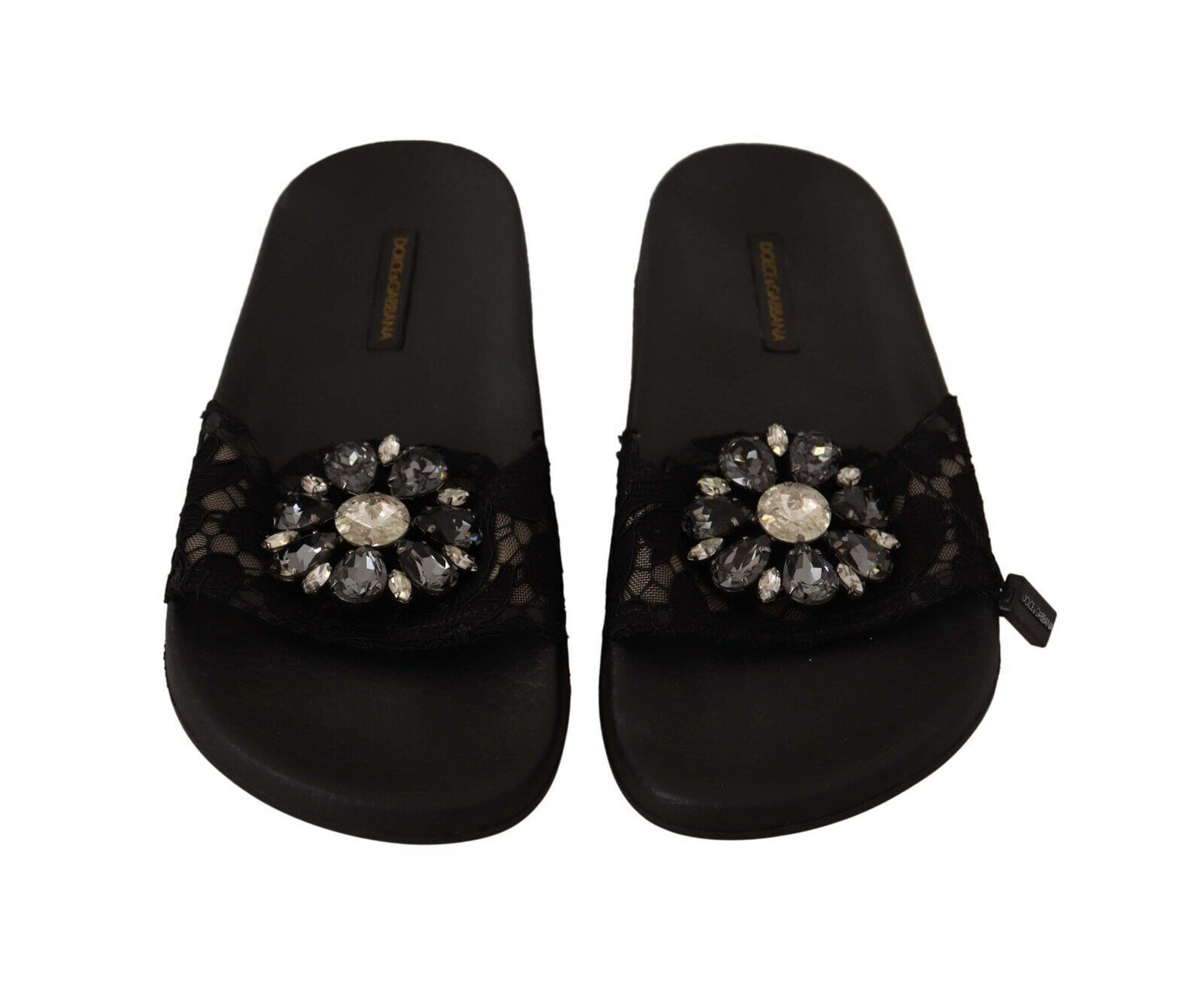 Elegant Floral Lace Crystal-Embellished Slides