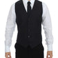 Black Striped Wool Silk Dress Vest Gilet