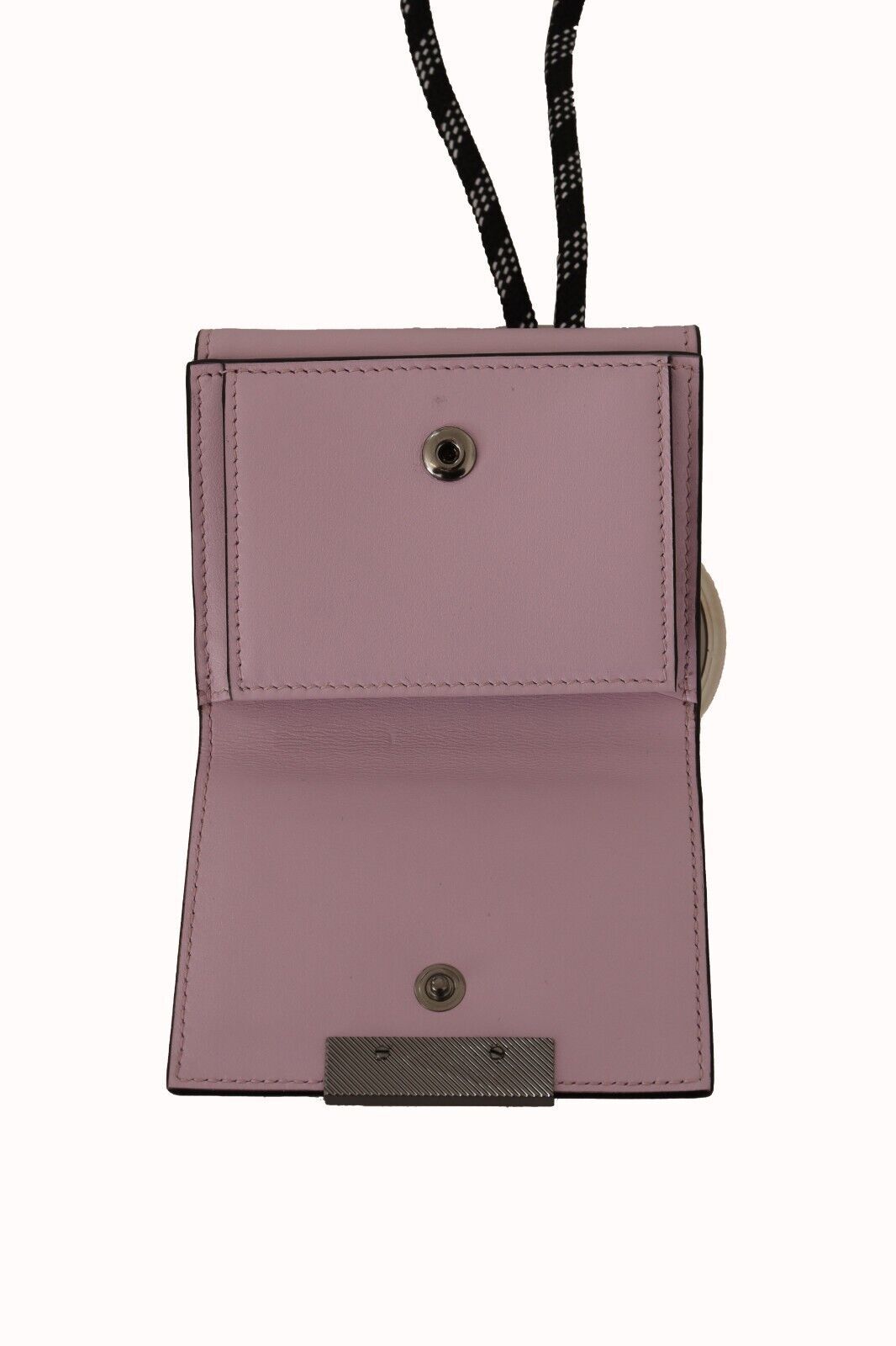 Elegant Pink Bifold Leather Wallet with Neck Strap