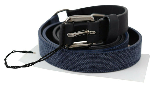 Black Blue Leather Silver Logo Belt