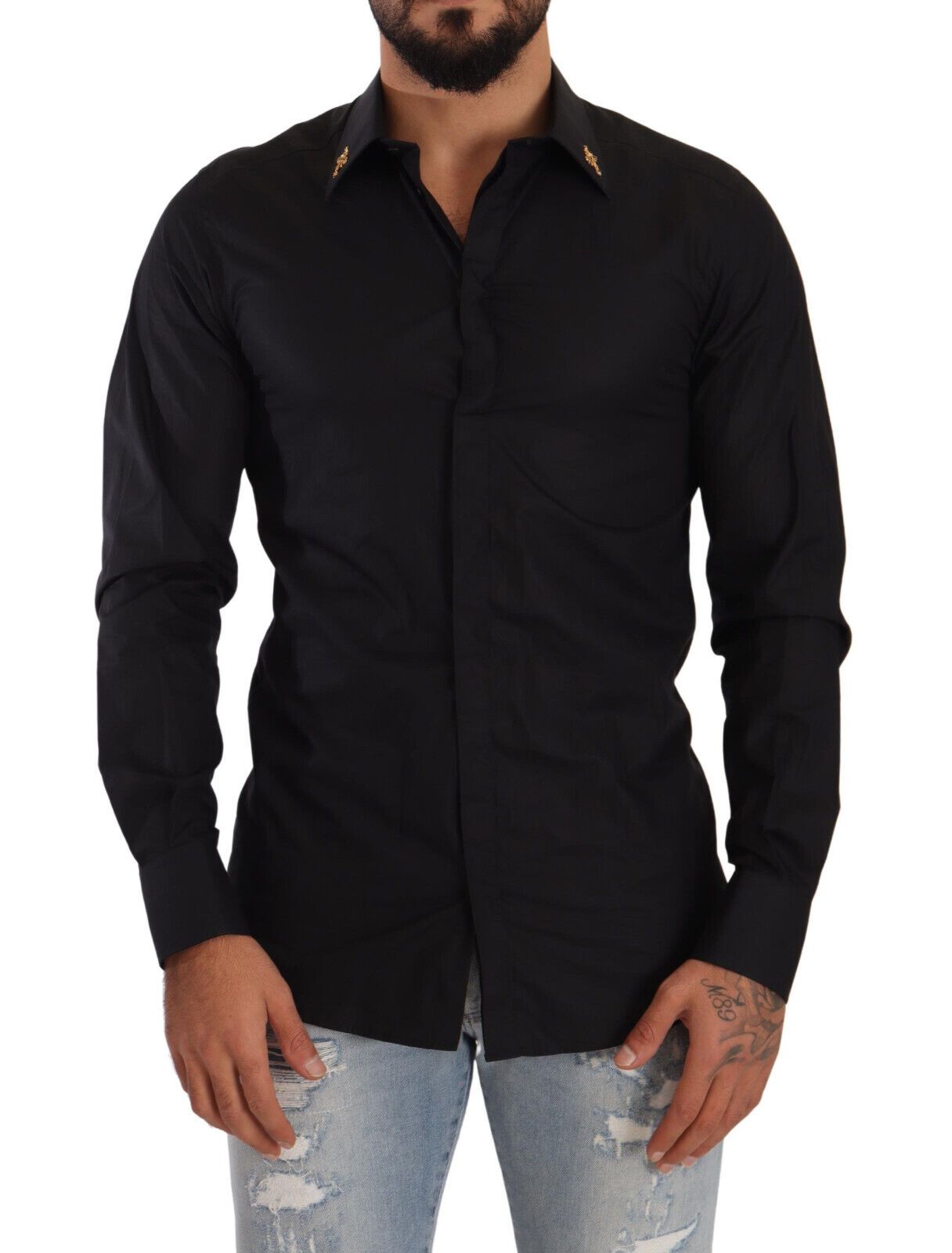 Opulent Slim Fit Black Cotton Shirt