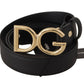 Black Leather Gold Metal DG Logo Waist Buckle Belt