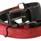 Red Brown Leather Silver Logo Buckle Waist Belt