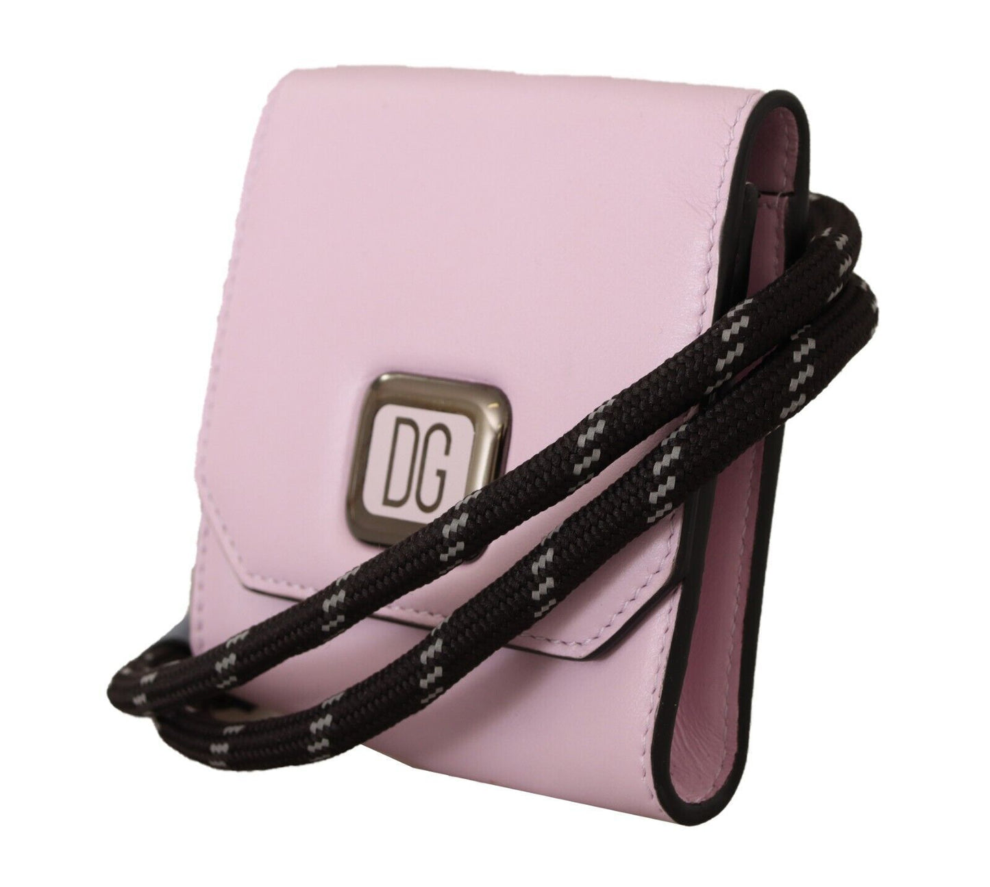 Chic Pink Leather Bifold Wallet with Neck Strap