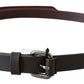 Red Brown Leather Silver Logo Buckle Waist Belt