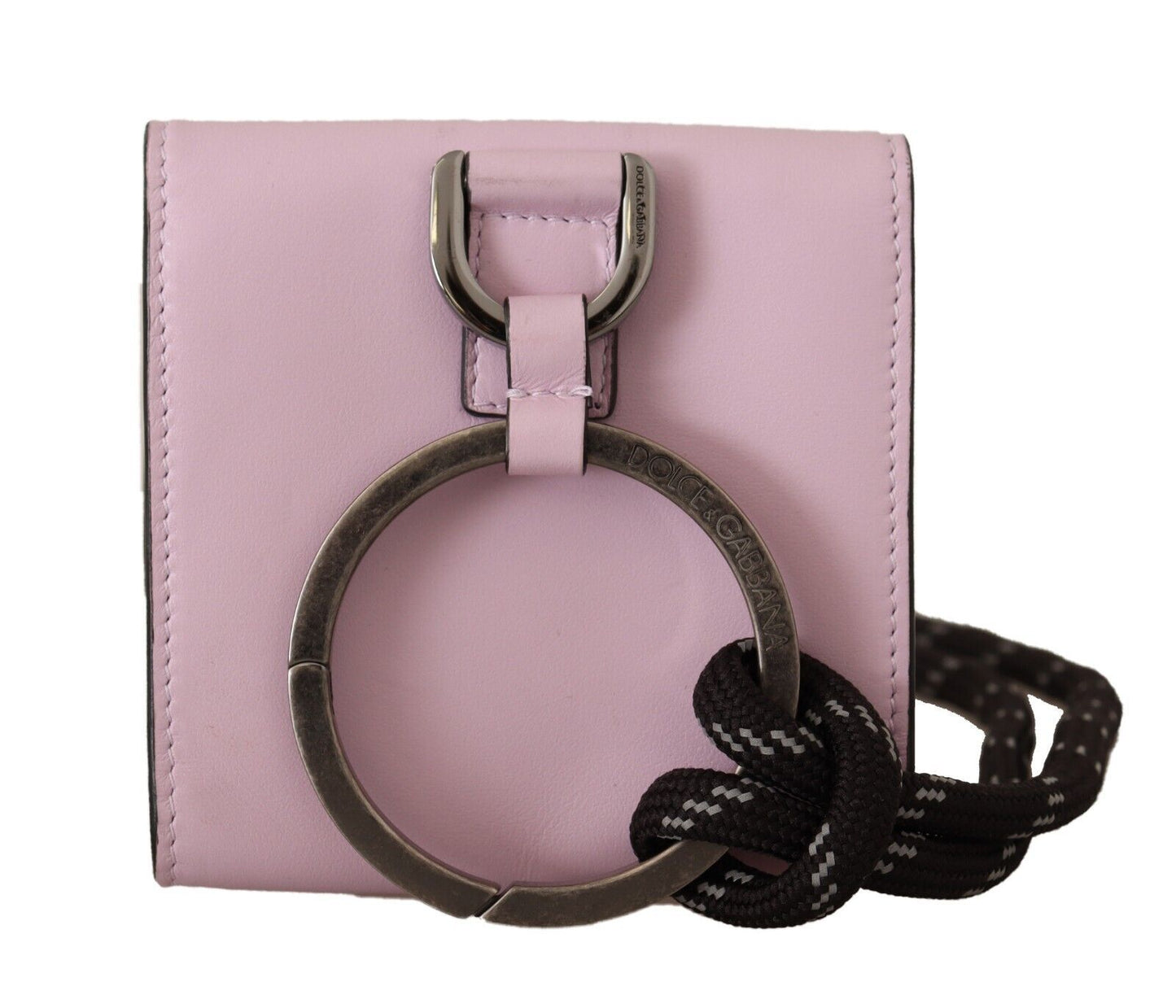 Chic Pink Leather Bifold Wallet with Neck Strap