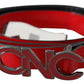 Red Black Reversible Leather Logo Buckle Belt