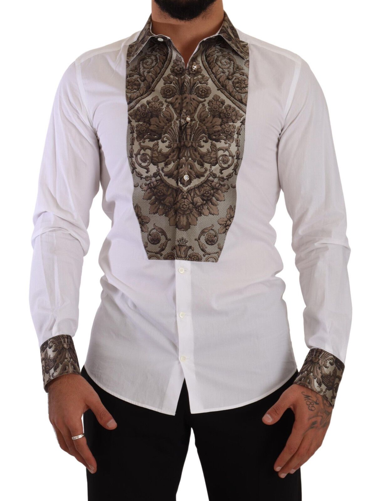 Elegant White Jacquard Dress Shirt