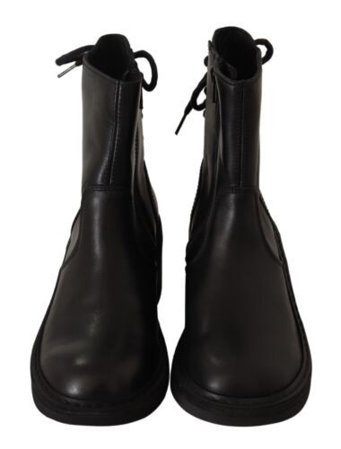 Chic Black Leather Lace-Up Ankle Boots