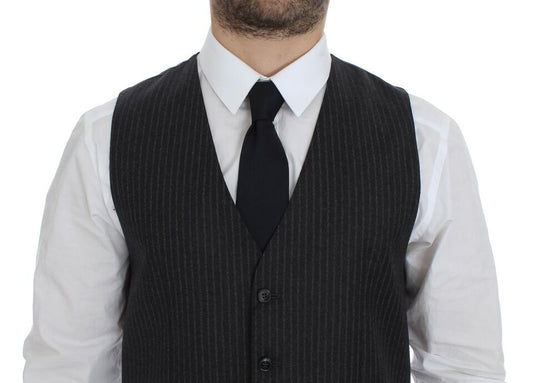 Gray Striped Wool Single Breasted Vest