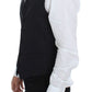 Black Striped Wool Silk Dress Vest Gilet