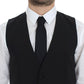 Black Wool Silk Stretch Dress Vest Blazer