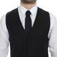Black Wool Silk Stretch Dress Vest Blazer