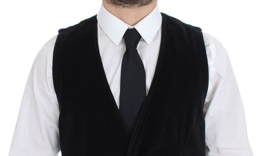 Black Cotton Single Breasted Vest Gilet