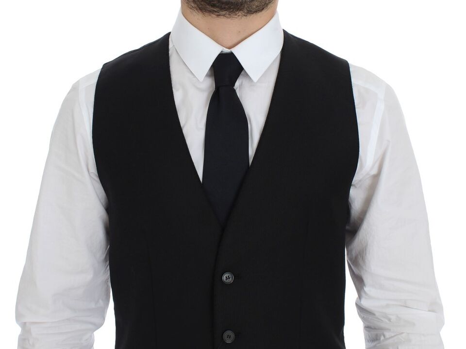 Black Wool Single Breasted Vest Gilet