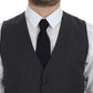 Gray Striped Wool Single Breasted Vest