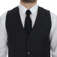 Gray Striped Wool Logo Vest Gilet Weste