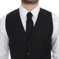 Black Striped Wool Silk Dress Vest Gilet