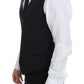 Black Wool Silk Stretch Dress Vest Blazer