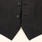 Black Striped Wool Silk Dress Vest Gilet