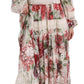 Multicolor Floral Silk Maxi A-Line Shift Dress