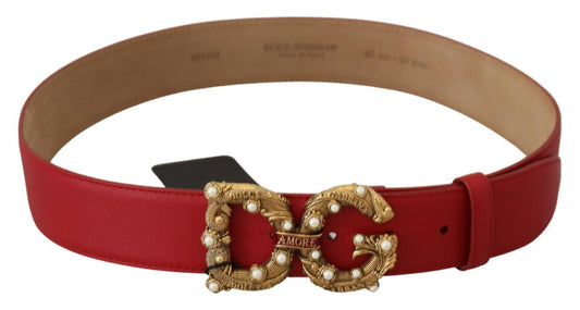 Elegant Red Amore Leather Belt