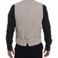Beige Cotton Slim Fit Button Front Dress Vest