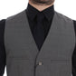 Gray Cotton Slim Fit Button Front Dress Vest