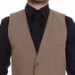 Beige Cotton Slim Fit Button Front Dress Vest