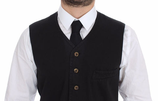 Black Cotton Viscose Dress Vest Blazer