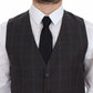 Brown Check Wool Single Breasted Vest