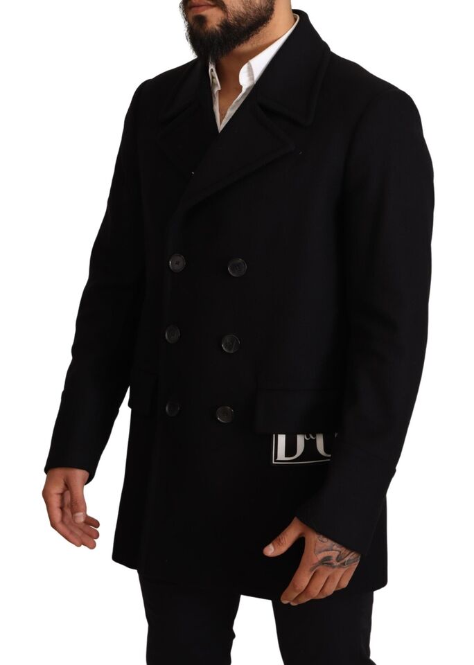 Blue Wool Blend Pea Coat DG Logo Jacket