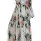 White Floral Roses Silk Maxi Gown Dress