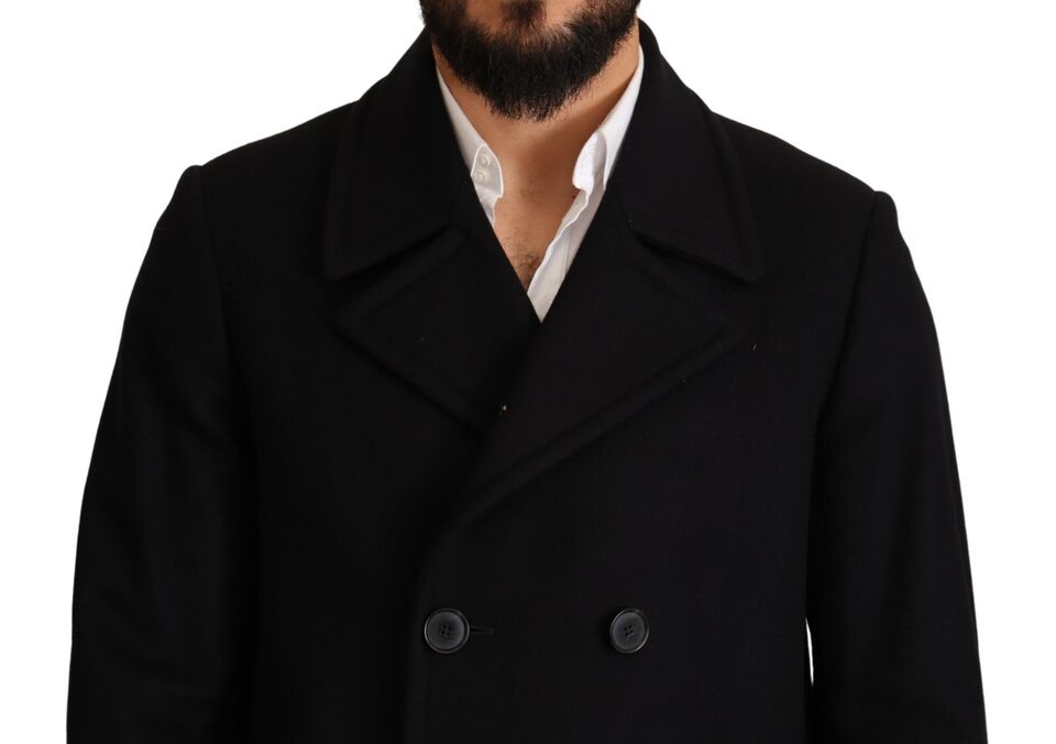 Blue Wool Blend Pea Coat DG Logo Jacket