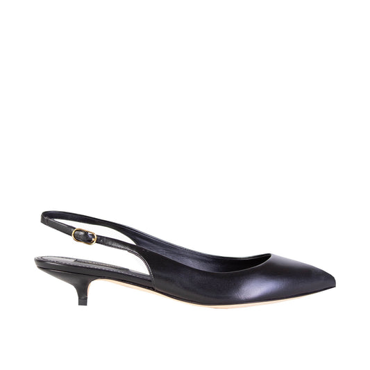 Elegant Black Leather Décolleté with Low Heel