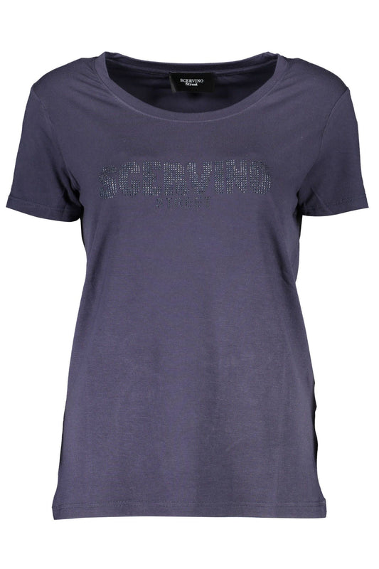 Glittering Blue Tee with Wide Neckline