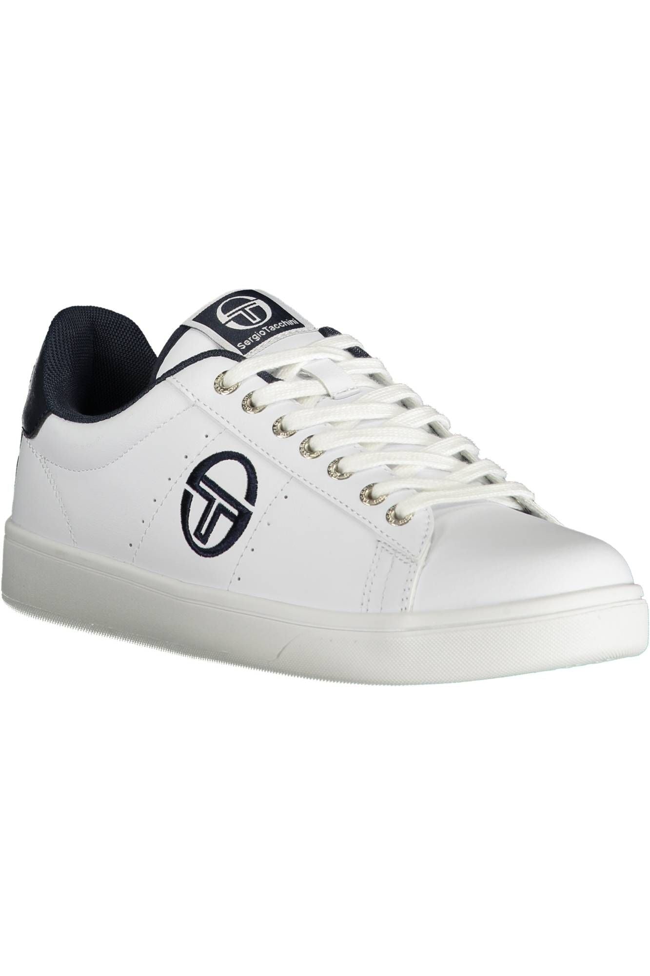 Sleek White Polyester Sneakers with Embroidery