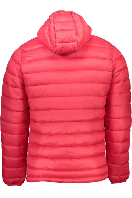 Elegant Red Hooded Jacket with Sleek Zip Detail