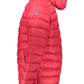 Elegant Red Hooded Jacket with Sleek Zip Detail