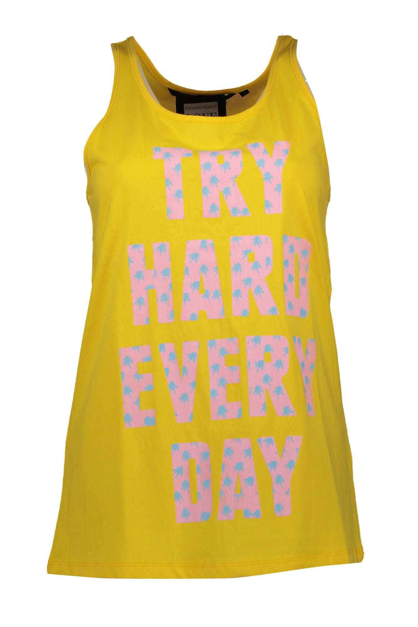 Chic Yellow Round Neck Tank Top with Logo