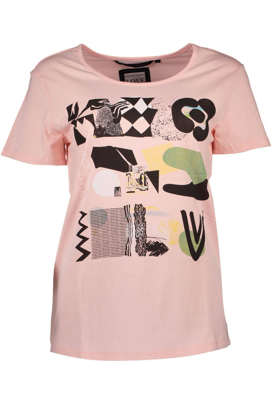 Chic Pink Printed Logo Tee with Short Sleeves