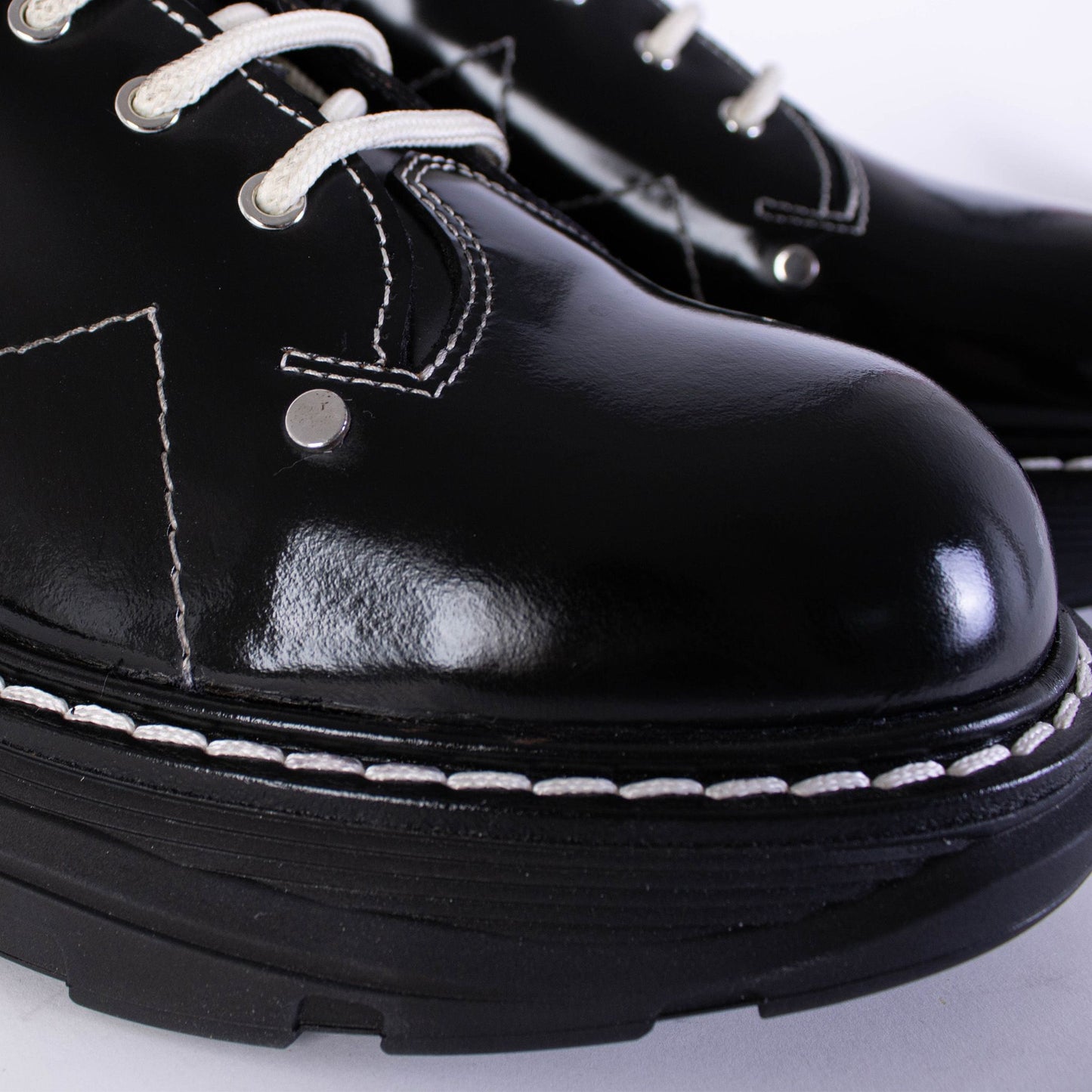 Studded Leather Combat Boots with White Laces