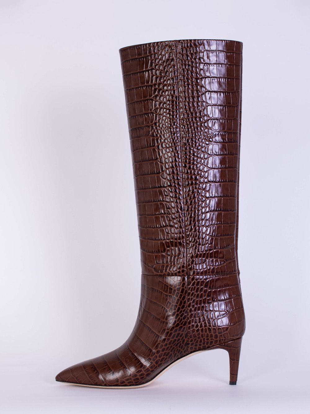 Enticing Brown Croco Print Leather Boots